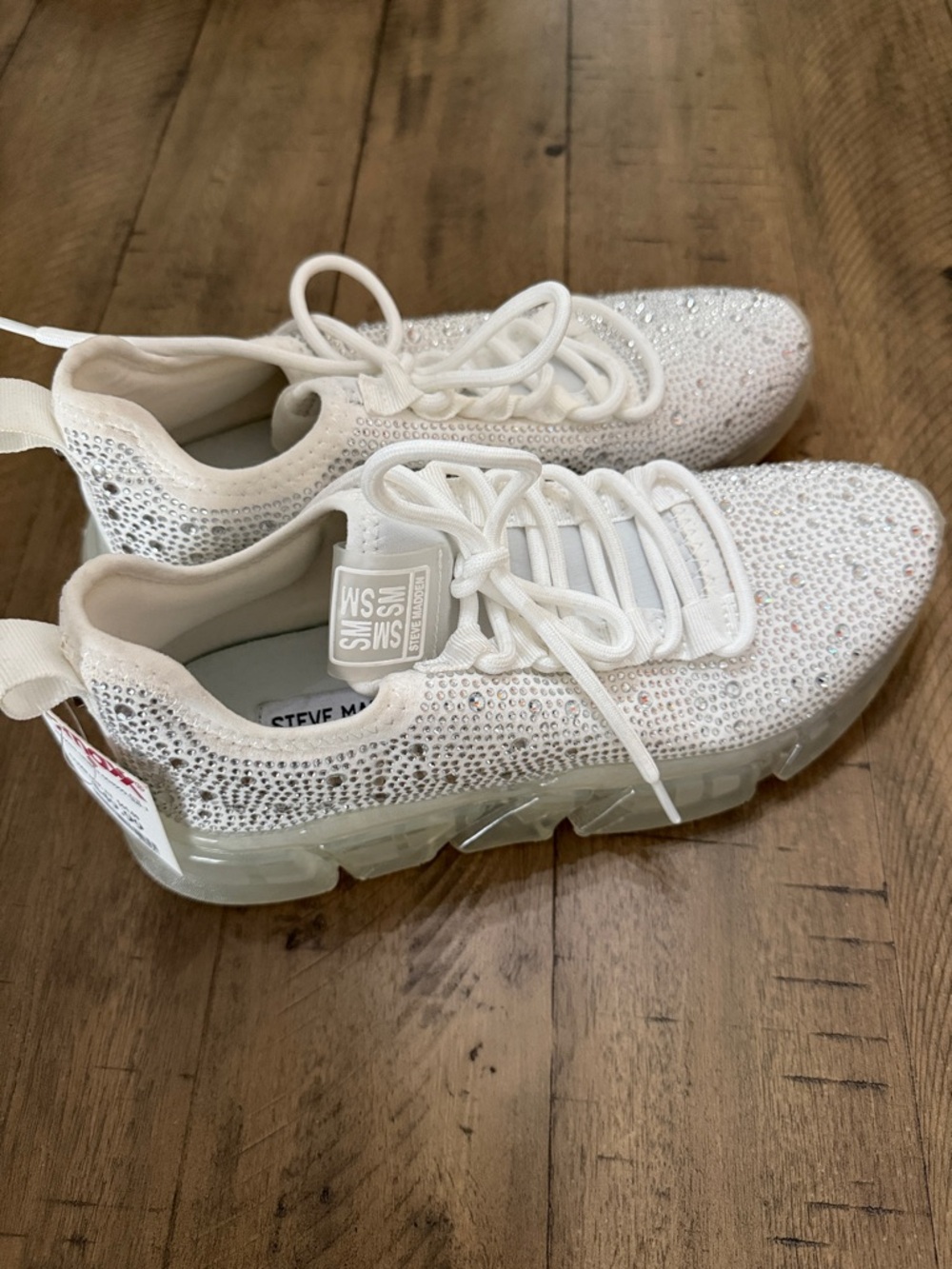Steve Madden Ivory Crystal Embellished Lace-Up Sneakers